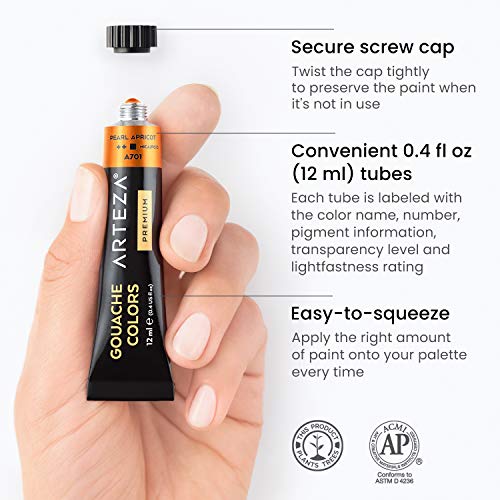 Arteza Gouache Painting Art Set, Metallic Gouache Paint 12 and Foldable Black Canvas Paper Bundle, DIY Kit, Art Supplies for Artists & Beginners, Art ARTEZA