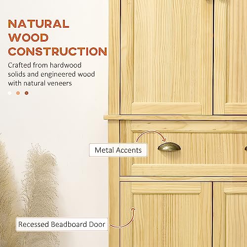 HOMCOM 72" Pinewood Large Kitchen Pantry Storage Cabinet, Freestanding Cabinet with Doors and Shelf Adjustability, Soft-Close Mechanism, Living Room HOMCOM