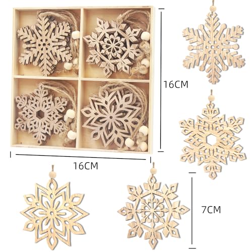 16pcs Large Christmas Wooden Snowflakes Hanging Ornaments DIY Craft Snowflake Wooden Ornaments Cutouts Unfinished Wood Cutout Christmas Decorations MFLUEEWR