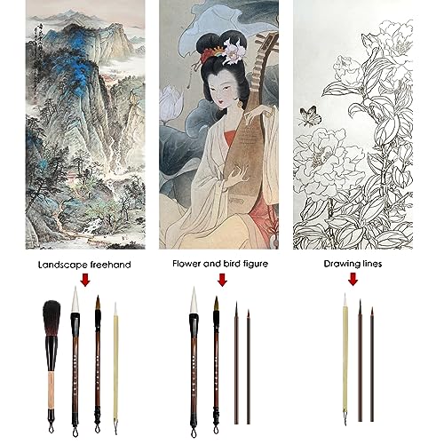 SEAMEW 10-Piece Chinese Calligraphy Brush Set - Premium Watercolor Brushes for Kanji, Japanese Sumi, Painting, Drawing, Art Supplies with Roll-up SEAMEW