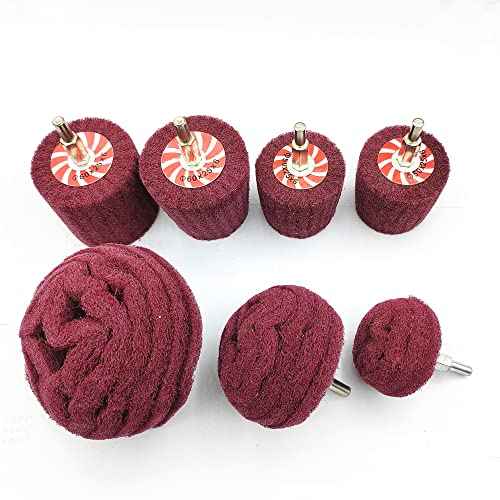 Banmo Abrasive 7 PCS Non Woven Abrasive Buffing Wheels Drill Attachment Set, Scouring Pads Wheel with 1/4" Shank Polishing Head for Polishing Banmo Abrasive