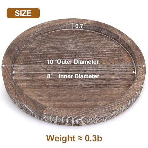 Round Decorative Wood Trays for Coffee Table Counter Farmhouse Kitchen Home Decor Centerpiece Wooden Candle Holder Tray Circular Serving Platters Ayiaren