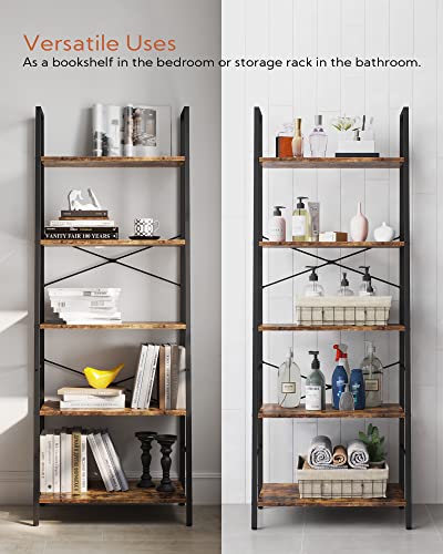 Yusong 5-Tier Industrial Ladder Bookshelf - Rustic Brown Storage Rack for Home and Office Yusong
