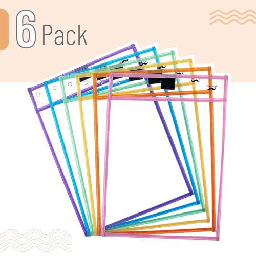 Mr. Pen- Dry Erase Pocket Sleeves, 10 x 14 Inch, 6 Pack, Pastel Colors, Plastic Sleeves, Dry Erase Pockets Reusable Sleeves, Dry Erase Sleeves, Clear Mr. Pen