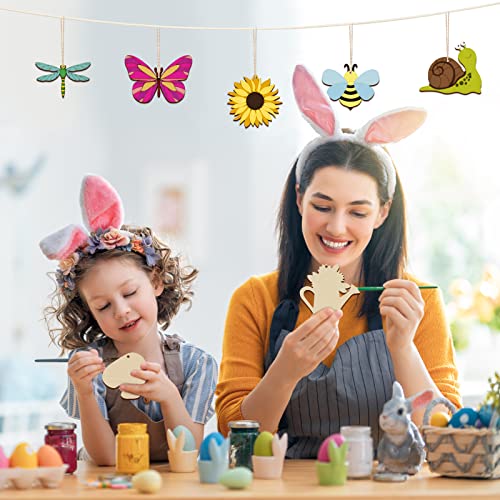 80PCS Wooden Spring Ornaments to Paint, 8 Styles DIY Blank Unfinished Wood Cutouts Ornament for Home Crafts Hanging Decorations, Insect Dragonfly Sophena