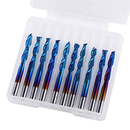SainSmart Genmitsu 10Pcs Nano Blue Coat Flat Nose End Mill CNC Router Bits, 1/8" Shank Spiral Upcut 2 Flute End Mill Set (3.175 x 17 x 38mm) SainSmart