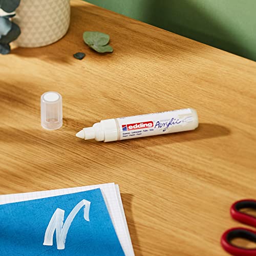 edding 5000 acrylic marker broad - white - 1 waterproof acrylic paint marker - chisel nib 5-10 mm - acrylic paint pen for drawing on canvas, art edding