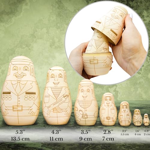 AEVVV Blank Nesting Dolls to Paint Set 7 pcs - Unpainted Russian Nesting Dolls Russian Officers - Unfinished Wooden Crafts to Make Your Own AEVVV