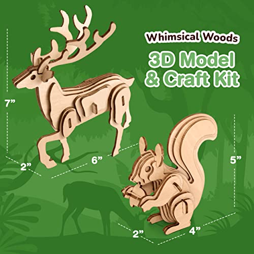CoolToys Whimsical Woods Paint n' Play 3D Model and Craft Kit - Educational and Fun 3D Wooden Models Building and Painting Set for Kids Ages 6+ - CoolToys