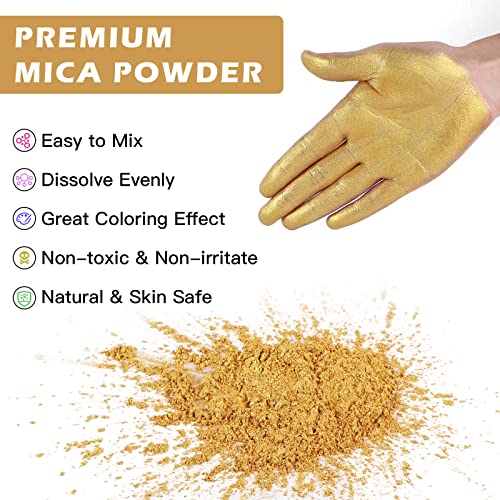 HTVRONT Gold Mica Powder for Epoxy Resin - 3.5 oz (100g) Nature Epoxy Resin Pigment Powder, Non-Toxic & Easy to Mix Mica Powder for Candle Making, HTVRONT