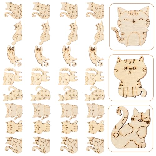 ibasenice 100pcs Wood Cat Cutouts Unfinished Wood Cat Shape Cutouts Blank Wood Cat Lover Pet Animal Door Hanger Wood Cat Ornament Slices for DIY ibasenice
