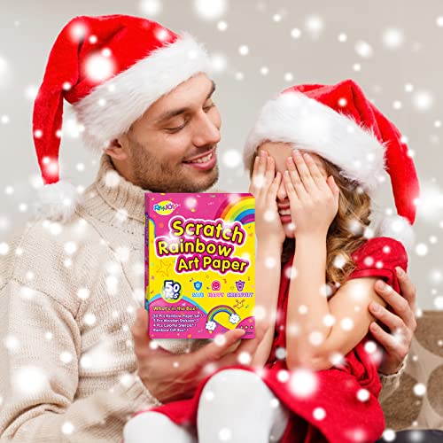 RMJOY Rainbow Scratch Paper Sets: 60pcs Magic Art Craft Scratch Off Papers Supplies Kits Pad for Age 3-12 Kids Girl Boy Teen Toy Game Gift for RMJOY