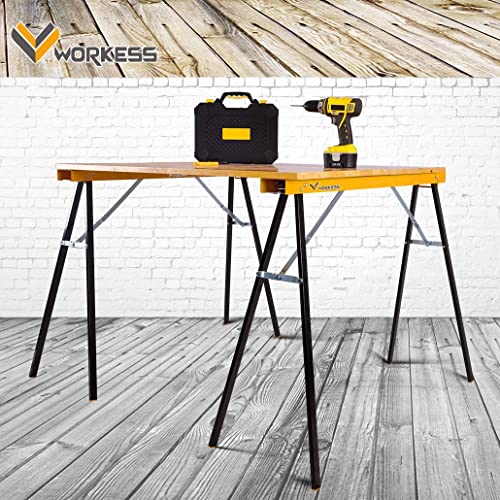 WORKESS Saw Horses 2 Pack Folding, Portable Saw Horses Heavy Duty 550 lbs Weight Capacity Portable Folding Legs and Easy Carry Handle WORKESS