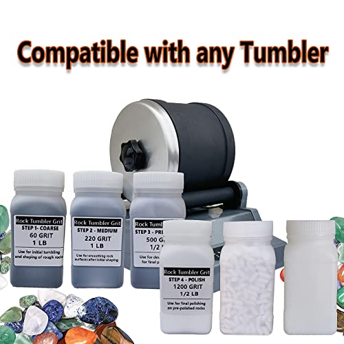 4.5 LBS Rock Tumbler Grit Media Complete Kit -Inculde 4 Steps Grits + Plastic Pellets + Ceramic Filler Media, Compatible with Any Brand Tumbler, Rock HDongany