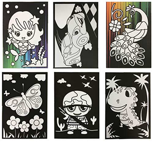 VHALE Foil Art Craft Kit 6 Pack Sticker Picture (9.5 x 6.5 inch), 48 Foil Sheets and 6 Skewers, Peel and Paste Sparkly Foil Art, Classroom Arts and VHALE