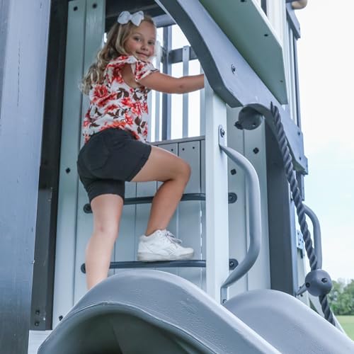 Backyard Discovery Whispering Point All Cedar Wooden Swing Set, Raised Club House, Grey Wave Slide, Web Swing, Climbing Wall, 2 Belt Swings, Crow's Backyard Discovery