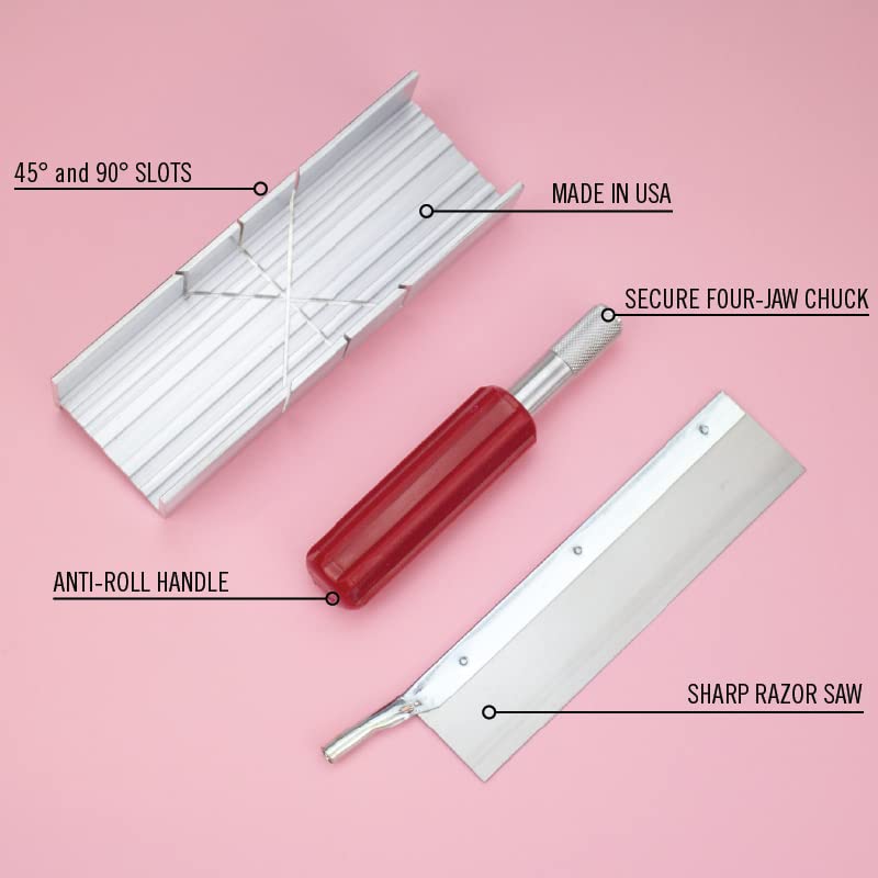 Excel Blades Metal Mitre Box Set With Handle and Razor Pull Saw Blade - Small 6-Inch Aluminum and Steel Tool for Wood, Plastic, and Soft Metals, 2 Excel Blades