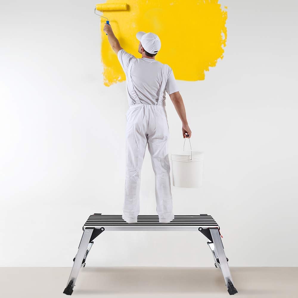 Aluminum Work Platform Large Size Step Stool Folding Portable Work Bench with Non-Slip Mat Capacity 660 LBS Heavy Duty LEADALLWAY