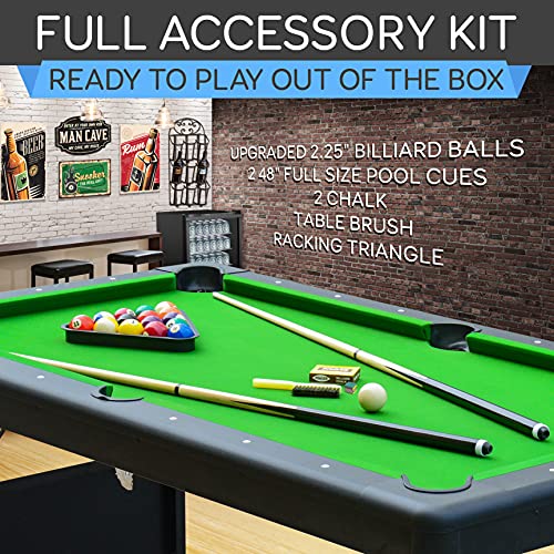 SereneLife 6-Ft Folding Pool Table - Portable Billiard Table - Includes 2X Cue Sticks, Full Set of Balls, Chalk, Brush - Foldable for Kids and Adults SereneLife