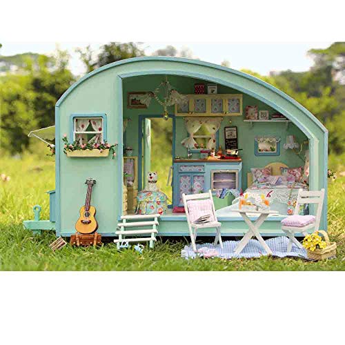 MAGQOO Wooden Dollhouse Miniature with Furniture DIY Dollhouse Kit DIY House Kit Tiny House Kit with Voice Control and Music Movement 1:18 Scale MAGQOO