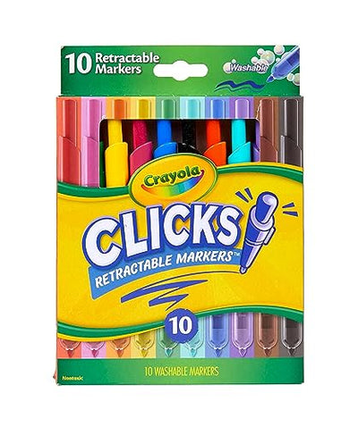 Crayola Clicks Washable Markers with Retractable Tips, School Supplies, Art Markers, 10 Count.