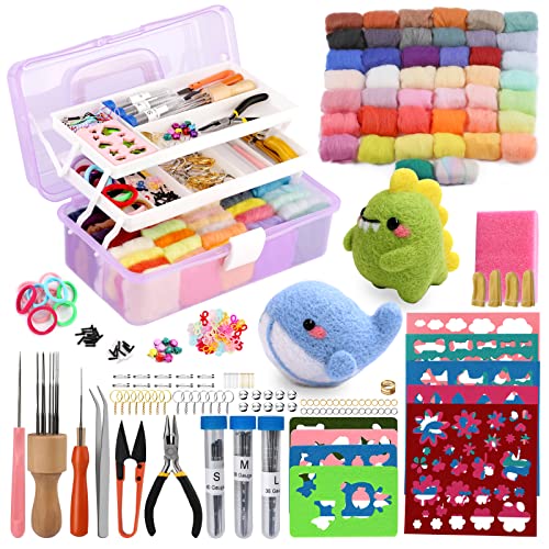 304PCS Needle Felting Kit with 2 Exquisite Storage Bags, Wool Roving 50  Colors Set, Needle Felting Starter Kit, Needle Wool Felting Tools Kit, Wool