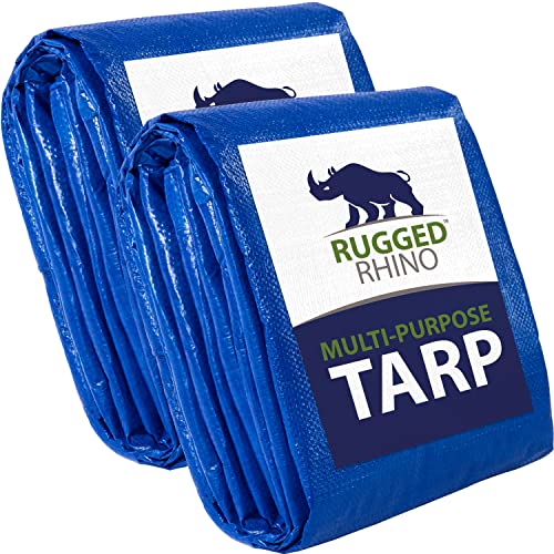 Rugged Rhino All Weather 100% Waterproof Heavy Duty Tarp, 2 Pack, 5 Mil UV Temperature Resistant Tarps, High Durability Multipurpose Cover, for Home Rugged Rhino
