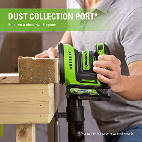 Greenworks 24V Orbital Sander Kit, 5" Random Sander Variable Speed, 2Ah Battery and Charger Included Greenworks