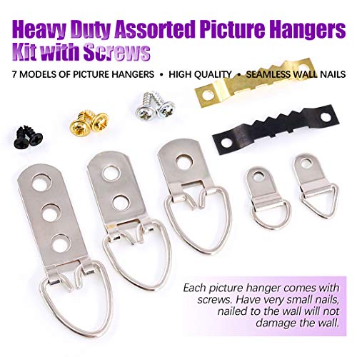 Swpeet 415Pcs Picture Hangers Kit with Screws, Heavy Duty Assorted Picture Hangers Assortment Kit for Picture Hanging Solutions with Transparent Box Swpeet