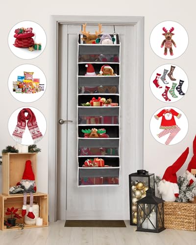 ULG 1 Pack Over Door Organizer with 5 Large Pockets 10 Mesh Side Pockets, 44 lbs Weight Capacity Hanging Storage Organizer with Clear Window Kids ULG