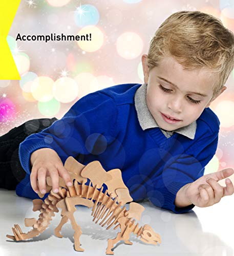 Puzzled 3D Puzzle Stegosaurus Dinosaur Wood Craft Construction Model Kit Fun & Educational DIY Wooden Dino Toy Assemble Model Unfinished Craft Hobby Puzzled