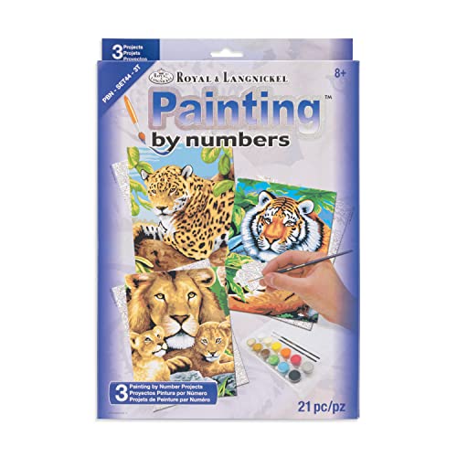 Royal & Langnickel Painting by Numbers Junior Small 3-Piece Art Activity Kit, Jungle Cats Set Royal & Langnickel