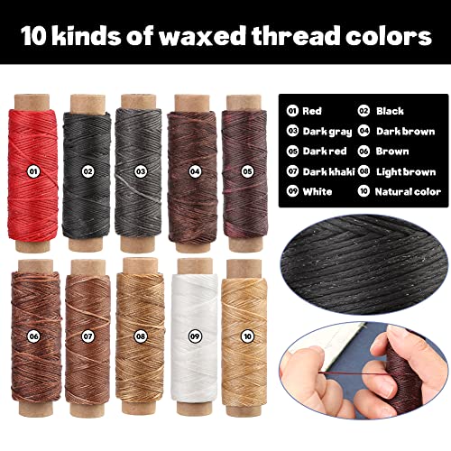 BAGERLA Leather Working Tools and Supplies, Leather Tooling Kit with Waxed Thread Awl Prong Punch Groover Tracing Wheel Punch Leather Working Kit for BAGERLA