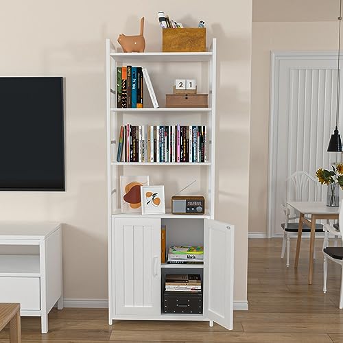 Lazyvan 70" White Bookshelf with Doors and Storage Cabinet - 6 Tier Bookcase for Home and Office Lazyvan