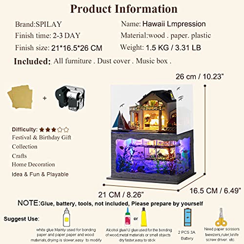 Spilay Miniature Dollhouse Kit with Furniture,DIY Dollhouse Kit Mini Modern Villa Model Plus Dust Cover and Music Box,1:24 Scale Creative Room Idea Spilay