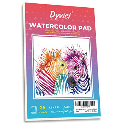 Dyvicl Watercolor Paper Pad 5.5"x8.5", 25 Sheets (140 lb/300gsm), Cold Press, Glue Watercolor Sketchbook for Painting, Drawing, Mixed Media, Acrylic,