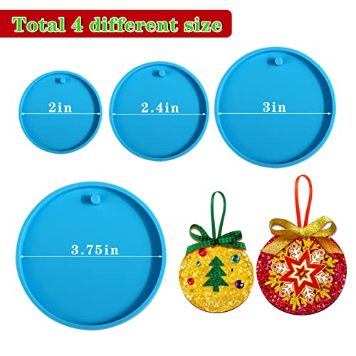 Juome Christmas Ornaments Resin Molds Silicone, 4 Pcs Round Shape Pendant Christmas Molds for Epoxy Resin, DIY Crafts Keychain Making Christmas Tree Juome