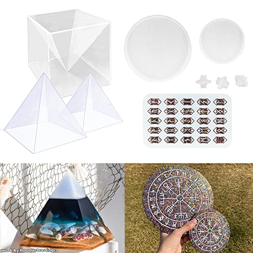 ResinWorld Rune Set Mold for Resin + 2Pcs Inner Pyramid Silicone Molds with 1Pcs Plastic Frame ResinWorld
