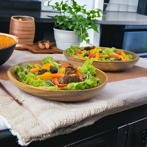 WRIGHTMART Acacia Wood Oval Bowl, Handmade, Rustic Server for Foods, Salads, Fruits, Bread - Dining Table & Kitchen Counter Décor - Entryway Key & WRIGHTMART