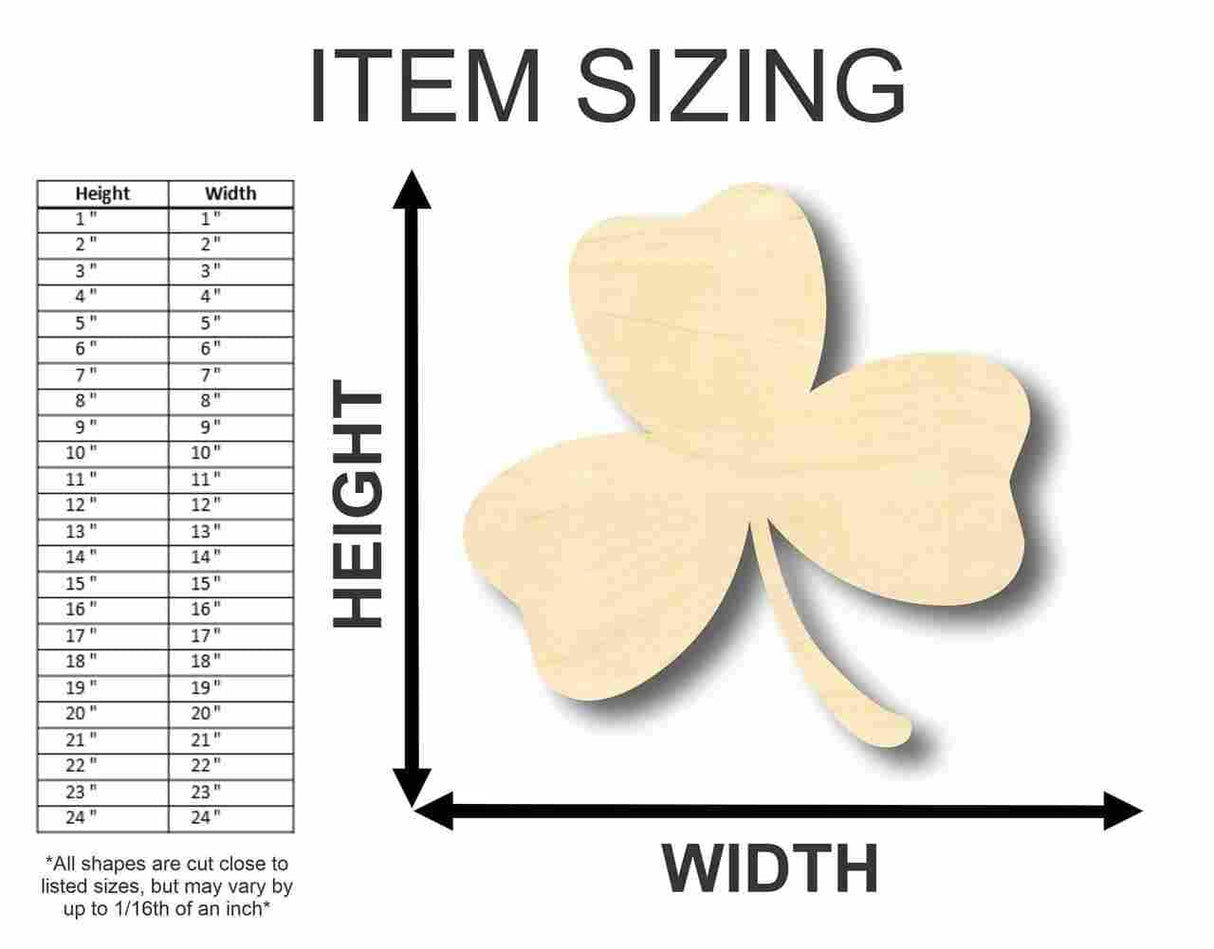 Unfinished Wood Shamrock Shape - St Patrick's - Craft - up to 24" DIY 3" / 1/8" 24 Hour Crafts