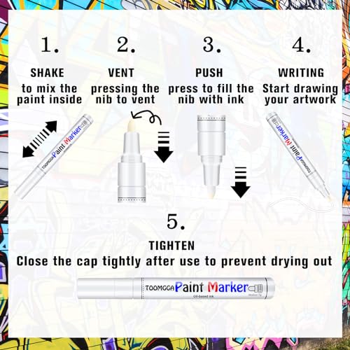 White Paint Pen Permanent Paint Markers - 2 Pack Oil Based Paint Markers, Medium Point, Quick Drying and Waterproof Paint Pens for Rock Painting Car TOOMGGA