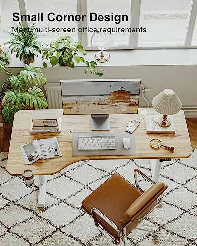 BANTI 63"x28" L Shaped Standing Desk, Electric Stand up Height Adjustable Home Office Table, Sit Stand Desk, Light Rustic Brown Top BANTI