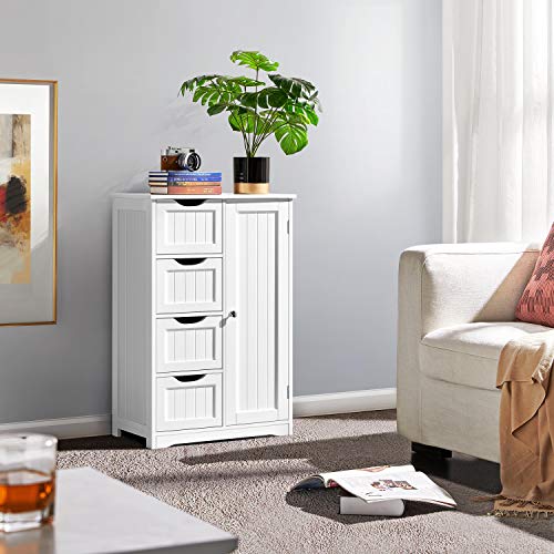 Yaheetech White Wooden Storage Cabinet with 4 Drawers and 1 Cupboard for Bathroom and Entryway Yaheetech