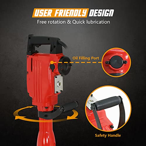 F2C 2200W Heavy Duty Electric Demolition Jack Hammer Concrete Breaker Power Tool Kit 2 Chisel 2 Punch Bit Set W/Case, Gloves F2C