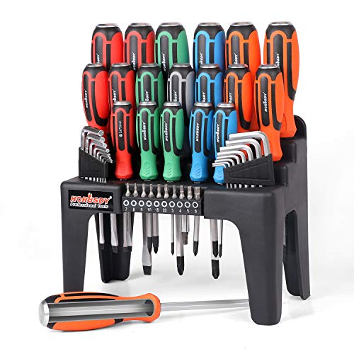 HORUSDY 44-Piece Magnetic Screwdriver Set with Go-Thru Steel Blades | High Torque, Plastic Racking HORUSDY