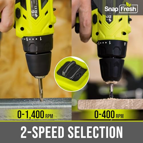 SnapFresh Cordless Drill - 20V Cordless Drill with Battery and Charger, Power Drill Set with 2 Variable Speed, 21+1 Torque Setting, Lightweight, LED, SnapFresh