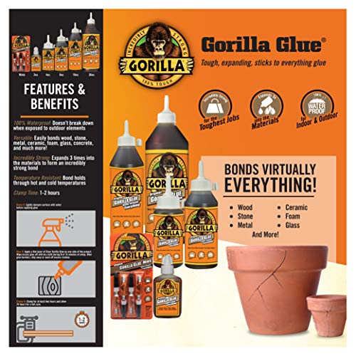 Gorilla Original Gorilla Glue, Waterproof Polyurethane Glue, 8 Ounce Bottle, Brown, (Pack of 1) Gorilla