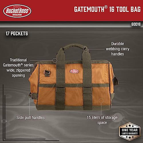 Bucket Boss Gatemouth 16 Tool Bag in Brown, 60016, 15 liters(Brown) Bucket Boss