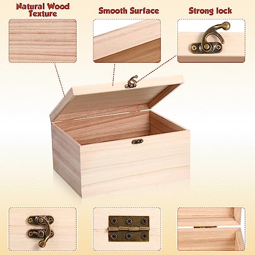 6 Pcs Large Unfinished Wooden Box with Hinged Lid and Front Clasp, Rectangle Unpainted Crafts DIY Wood Boxes Treasure Chest Stash Box for Art Gifts Yookeer