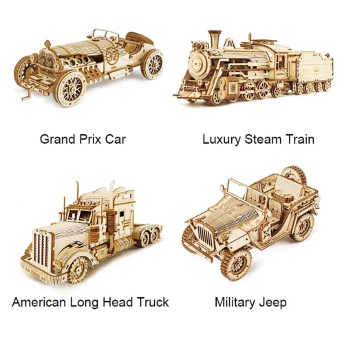 ROKR Model Car Kits Wooden 3D Puzzles Model Building Kits for Adults-Educational Brain Teaser Assembly Model for Adults to Build, Desk Decor/DIY ROKR